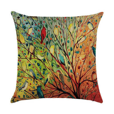 

Colorful Pillow Case Cushion Cover Sofa Bed Car Tree Birds Home Decor 18X18"