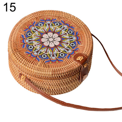 

Mini Round Flower Rattan Weave Single Shoulder Women Crossbody Bag Messenger
