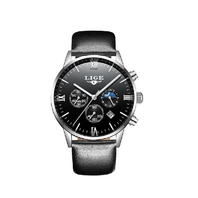 

LIGE 9831 Men Watch Quartz Business Simple Wristwatch Calendar Date Hour Minute Second Display Timer 3ATM Waterproof Fashion Casua