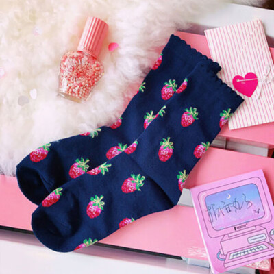 

Fashionable Cotton Socks Cute Letter Strawberry Print Crew Socks All Seasons Socks