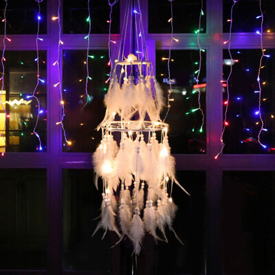 

LED Two-layer Handmade Dream Catcher Wind Chimes Solid Feather Pendant Dream Catcher Hanging Gift Home Decoration Nursery Decor