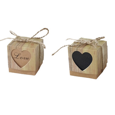 

DIY Candy Box Kraft Paper LOVE Heart Pattern Cube Wood Grain Hollow Gift Holder Wedding Favor Case
