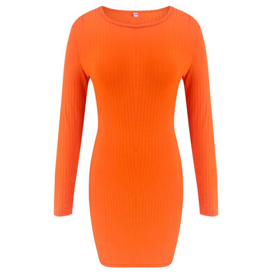 

Women Sexy O-Neck Slim Knee-Length Dress Solid Color Sexy Bodycon Party Dresses Elegant Lady Vestidos