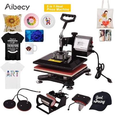 

Aibecy 5 in 1 Combo Heat Press Machine Multifunction Sublimation Heat Transfer Machine 360-degree Rotation for T-shirtBagPhone C