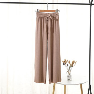 

Fashion Women Autumn Solid Color Wide Leg Pants Thin Elastic High Waist Straight Drawstring Loose Casual Trousers
