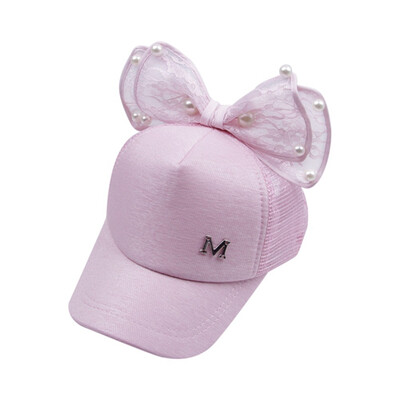 

Children Girl Sun Hat Baseball Cap Pearl Bowknot Mesh Sun Visor Adjustable Hat