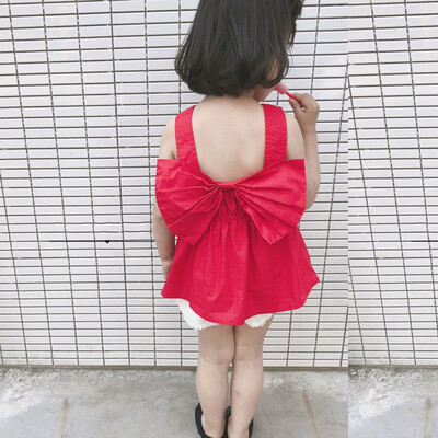 

1-6T Girls Clothes Summer Round Neck Cute Princess Solid Color Sweet Sleeveless Bow Vest Dress