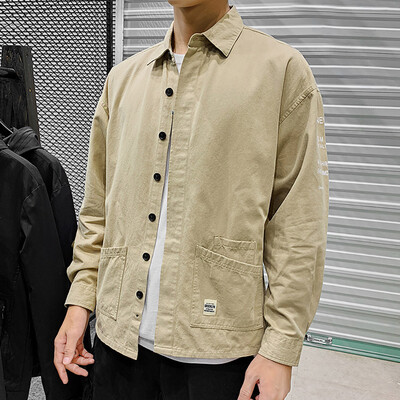 

Tailored Mens New Casual Fashion Pocket Workwear Letter Print Lapel Long Sleeve Tops