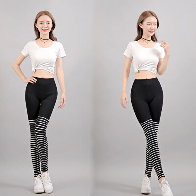 

Harajuku Women Leggings Casual Cotton Loose High-Elastic Fitness Pants Slim Side White Stripes Leggings Wild Fashion Feet Pants