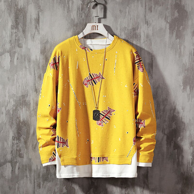 

Toponeto Mens New Style Fashion Printed Fake Two Long Sleeve Guards Large-Size Garment