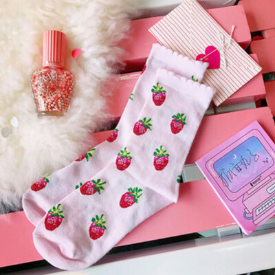 

Fashionable Cotton Socks Cute Letter Strawberry Print Crew Socks All Seasons Socks