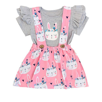 

2019 New Girls Kids Baby Brace Suspender Skirt Overalls Cartoon Pattern Tee Suspender Skirt Suit Girl Suit