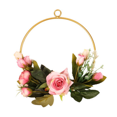 

Geometric Design Metal Frame Artificial Flowers Garland Pendant Faux Floral Hanging Wreath For Wall Window Wedding Home Decor