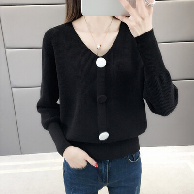 

Candy Color Sweater Coat Knitted Cardigan Yellow Black White Loose Autumn 2019 Femme Korean Style Sweater