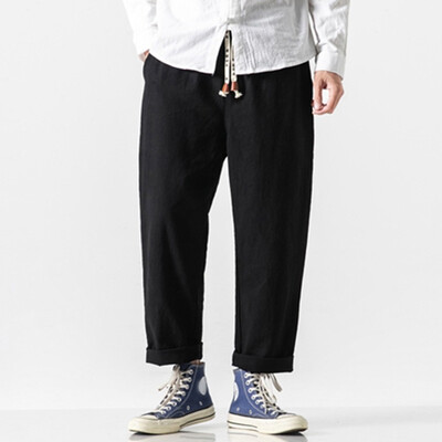 

Gobestart Mens New Style Fashion Flax Retro Trousers Large Individualized Printed Trouser