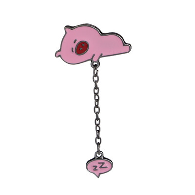

Women Cute Sleeping Animal Cat Pig Penguin Chain Brooches Oil Drop Enamel Pins