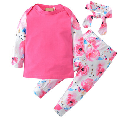 

Pretty Floral Printing Casual Newborn Baby Girl Clothes Autumn Long Sleeve TopTrousersHeadband 3Pcs Baby Girl Outfit Set
