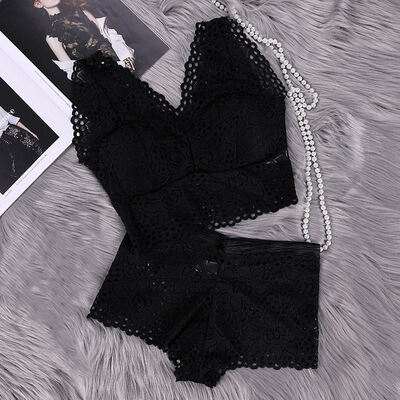 

Sexy 2 piece Woman Lace Wire Free Push Up Wrapped Bra Set Bralette Underwear Set Lace Fashion Lingerie Bras&Panties Set