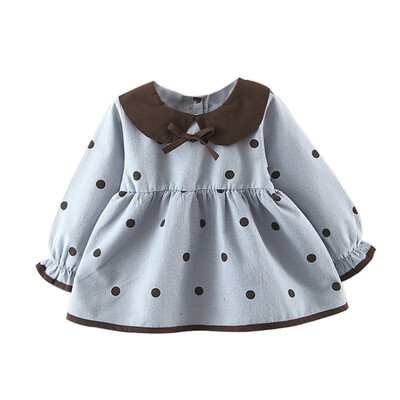 

Spring Children Girls Dresses Children Clothing Kids Girls Solid Color Polka Dot Print One-piece Size 80-110