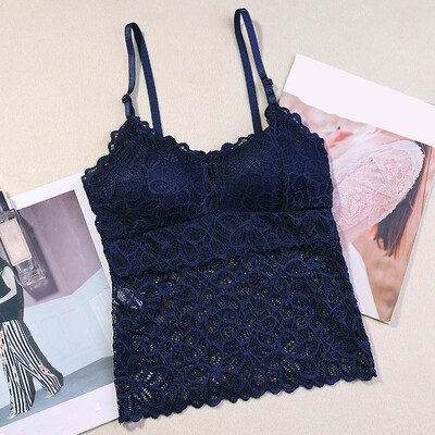 

Sexy V-neck Beauty Back Adjustable Shoulder Strap Detachable Chest Pad Vest Lace Patchwork Solid Tank Camis Tops Female