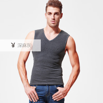 

Playboy PLAYBOY warm vest men plus velvet thickening mens shirt shirt underwear winter cotton Slim middle-aged deep gray XL