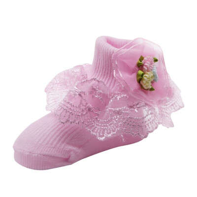

Cute Baby Girls Cotton Sweat Absorbent Non - Slip Socks With Lace Floral Socks