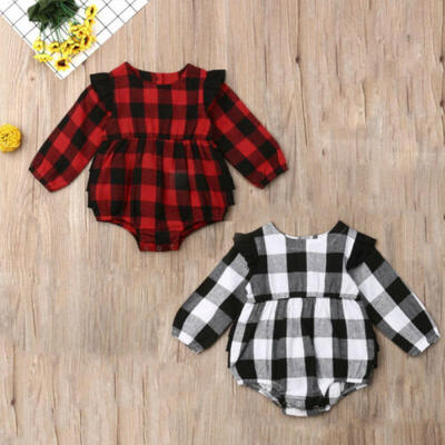 

Newborn Toddler Baby Girl Plaid Clothes Christmas Romper Jumpsuit Outfit 0-18M