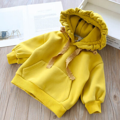 

1-7T New Autumn Baby Girls Clothes Fleece Thickening Hooded Sweater Solid Color Princess Cute Casual Long Sleeve Tops