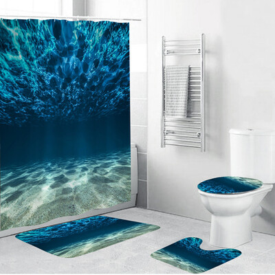 

〖Follure〗4PCS Non Slip Toilet Polyester Cover Mat Set Bathroom Shower Curtain