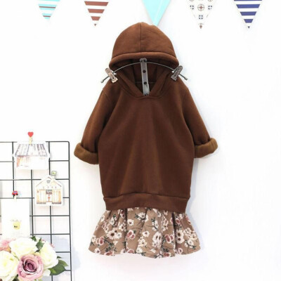 

Childrens Girls dress fake two-piece plus velvet padded hooded baby autumn winter long sleeve Cotton warm loose sweater dress