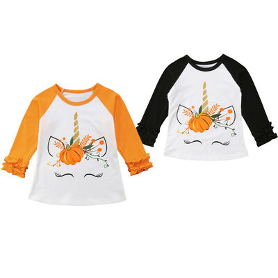 

Toddler Baby Kids Girl Unicorn Pumpkin Long Sleeve Cotton T-shirt Top Clothes