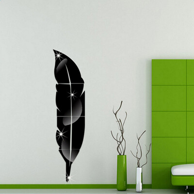 

Home Decoration Accessories 73X18CM DIY Modern Feather Acrylic Mirror Wall Stickers Room Decoration Silver Bedroom Home Decor