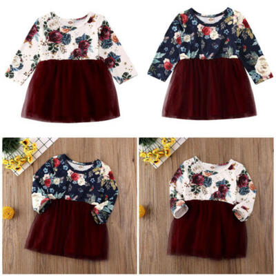 

Toddler Kids Girls Baby Flower Dress Long Sleeve Princess Party Dresses Clothes
