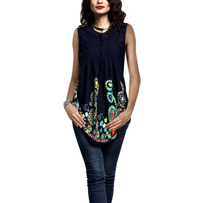 

New Summer Style Black Women Sexy Tops Round Neck Sleeveless Vintage Tribal Print Fitness Casual Tank Tops Ruffle Long Tanks