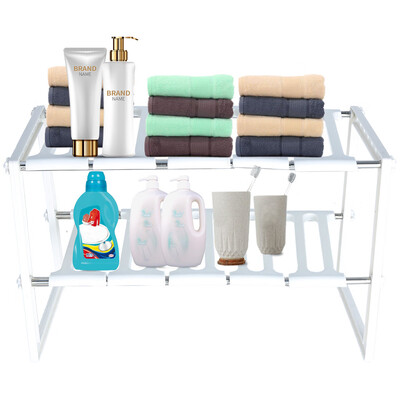 

Gobestart Kitchen Extendable Spice Rack 2-Tier Under Sink Shelf Cabinet Organizer