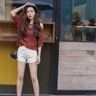 

EFINNY Women New Fashion Causal Blouses Shirt Sexy Off Shoulder Blouses Striped Tops