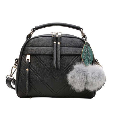 

Solid Color Pompom Leaf Pendant Faux Leather Women Tote Crossbody Shoulder Bag