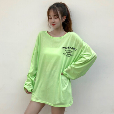 

Women Fashion Design Thin Section Loose Bf Lazy Style Print Long-sleeved T-shirt Large Size Loose Letter T-shirt White