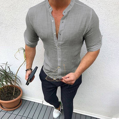 

Tailored Mens Summer New Style Fashionable Pure Cotton And Linen Shirts Comfortable Top