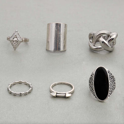 

6pcs Silver Tribal Hippie Supplies Boho Set Bohemian Trend Ring Gift for Women&Girls