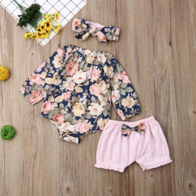 

US Newborn Infant Baby Girl Floral Romper Shorts Pants Outfits Clothes 3Pcs