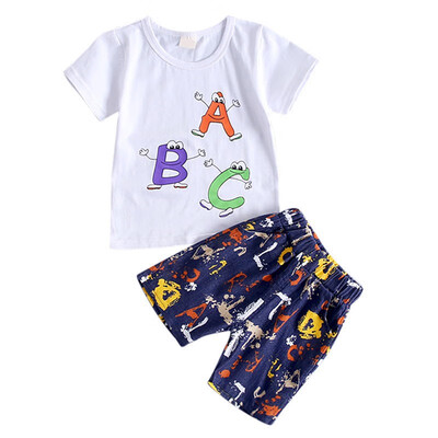 

Kids Boys Short Sleeve Cartoon Letter Print Tops T-ShirtsShorts Casual Outfits Sets for Summer