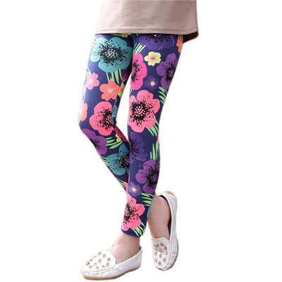 

Baby Kids Girls 2-14Y Leggings Pants Flower Floral Printed Elastic Long Trousers