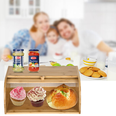 

Gobestart Natural Wooden Roll Top Bread Box Kitchen Food Storage Bamboo