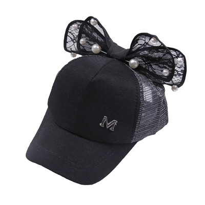 

Children Girl Sun Hat Baseball Cap Pearl Bowknot Mesh Sun Visor Adjustable Hat