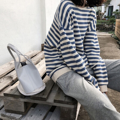

Tailored Fashion Women Autumn Leisure Stripe Long Top Sweatshirt Long Sleeve Blouse