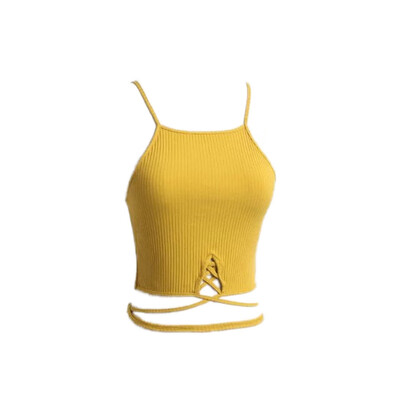 

Sexy Lace Up Solid Short Tank Top Strappy Cross Wrap Boho Crop Top Women Summer Tops Cut Out Slim Cotton Solid Camisole