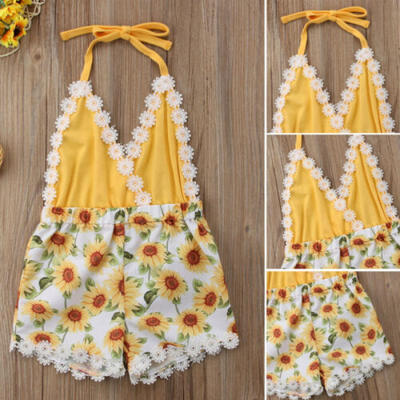 

US Stock Newborn Baby Girl Floral Strap Romper Sun Flower Outfits Clothes Summer