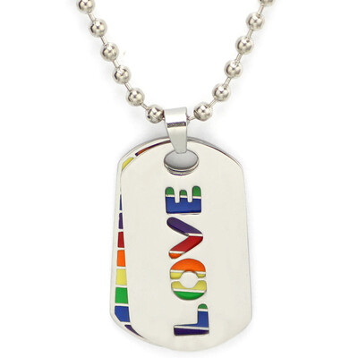 

Stainless Steel Pride Love Rainbow Lesbian Gay LGBT Pendant Necklace Dog Tag UK