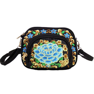 

Women Ethnic Flower Embroidery Mini Canvas Crossbody Shoulder Bag Phone Holder
